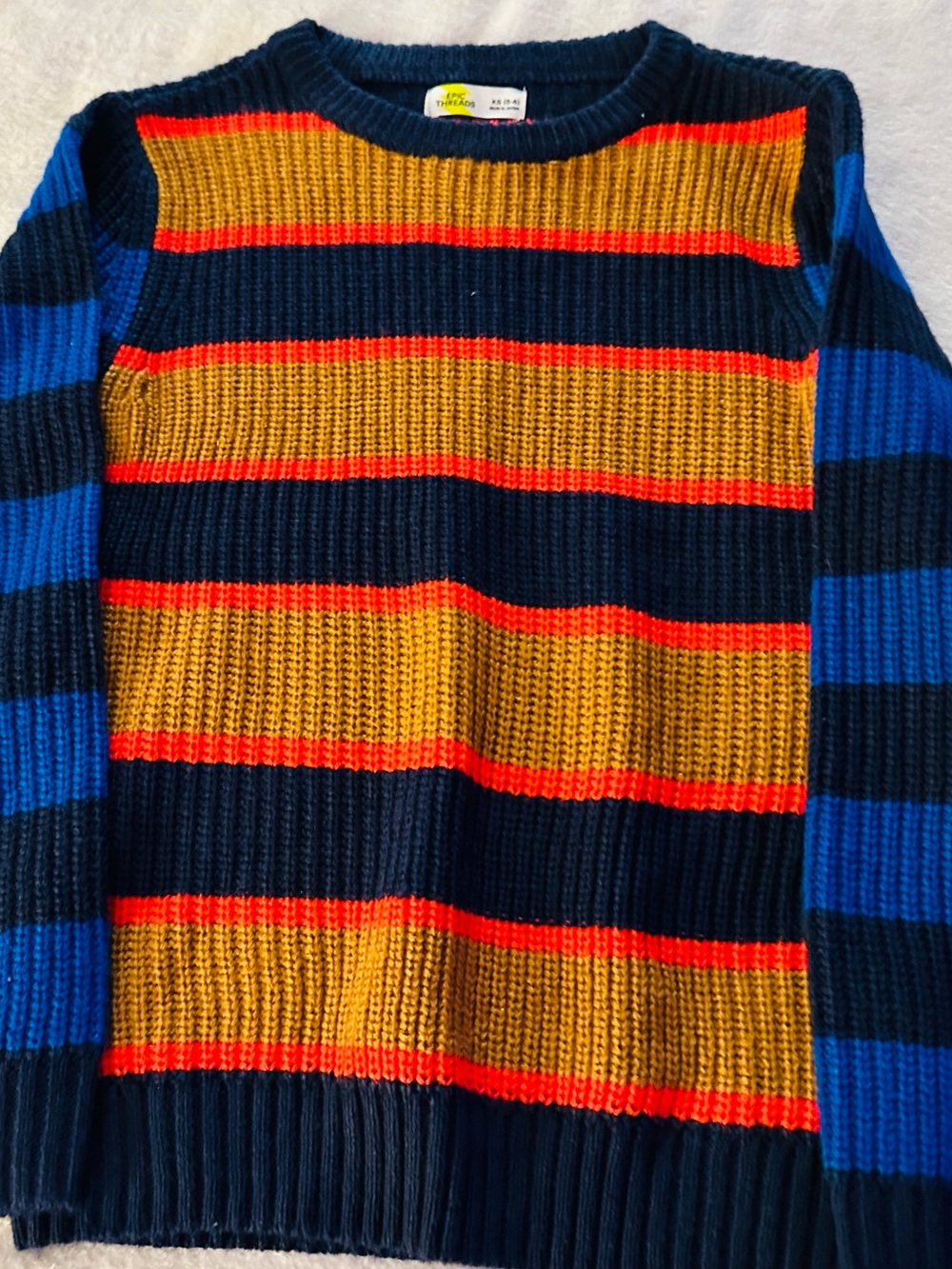 Epic Threads Men's Striped Crewneck Sweater in Navy, Mustard & Red